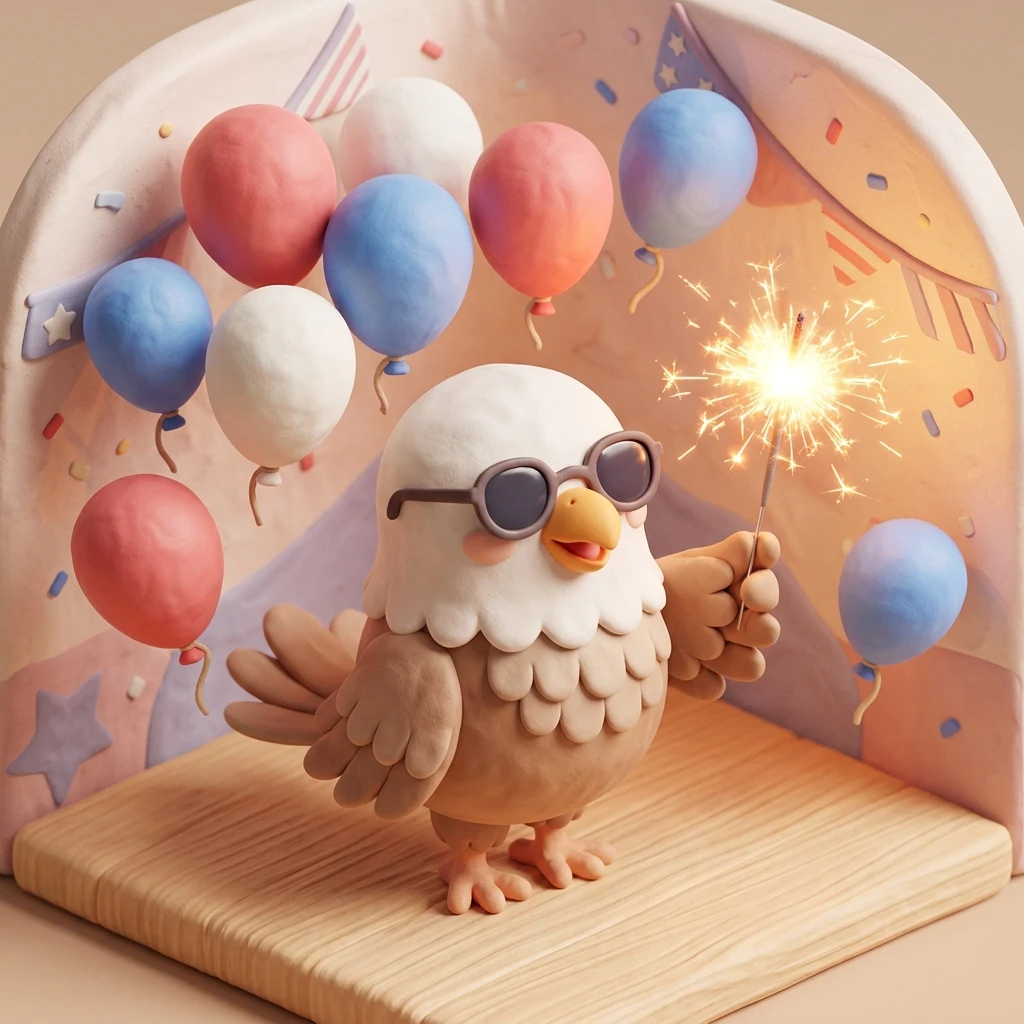 Cute eagle 4th of July digital greeting card - send Independence Day surprises with Holdy