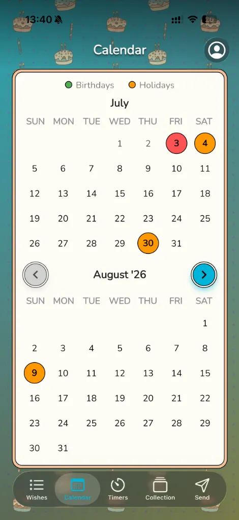 Holdy App Calendar Screen