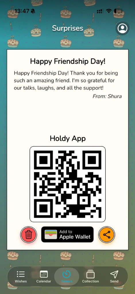 Holdy App Collections QR Screen